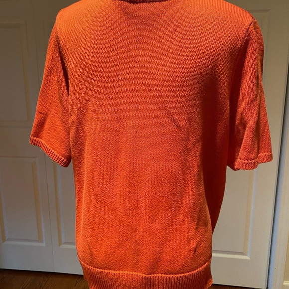 CJ Banks short sleeved pullover sweater, orange and white, 1X - Picture 5 of 13